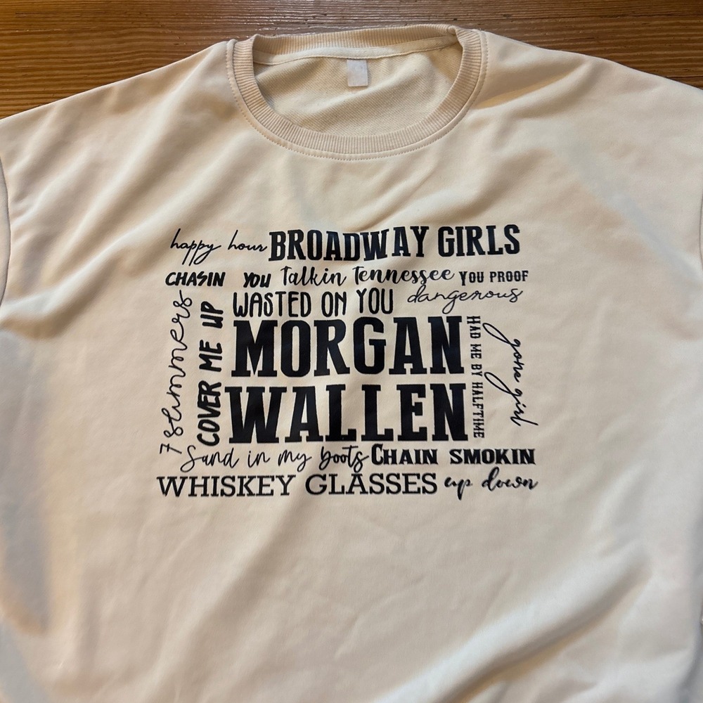 Morgan Wallen Sweatshirt Women Cream Broadway Girls Graphic Pullover SIZE L - Picture 2 of 6
